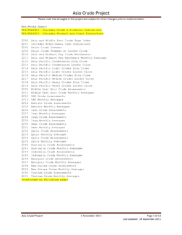 Asia Crude Project Please Note That All Pages in This Project Are Subject to Minor Changes Prior to Implementation