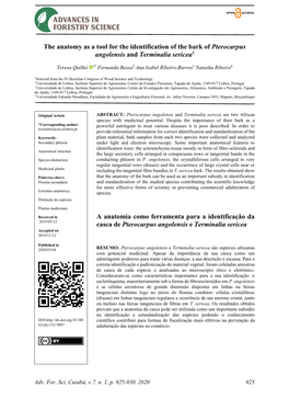 The Anatomy As a Tool for the Identification of the Bark of Pterocarpus Angolensis and Terminalia Sericea1 a Anatomia Como Ferra