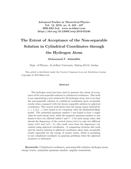 The Extent of Acceptance of the Non-Separable Solution in Cylindrical Coordinates Through the Hydrogen Atom