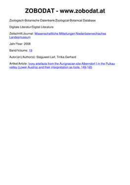 Ivory Artefacts from the Aurignacian Site Alberndorf I in the Pulkau Valley (Lower Austria) and Their Interpretation As Tools