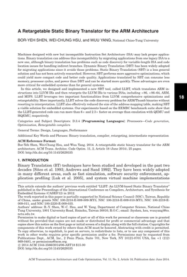 18 a Retargetable Static Binary Translator for the ARM Architecture