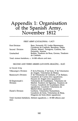 Appendix 1: Organisation of the Spanisn Army, November 1812