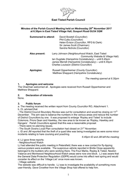 Minutes of the East Tisted Parish Council Meeting
