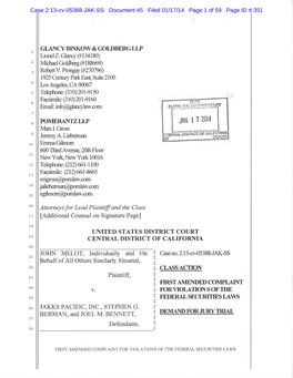 John Melot, Et Al. V. JAKKS Pacific Inc., Et Al. 13-CV-05388-First