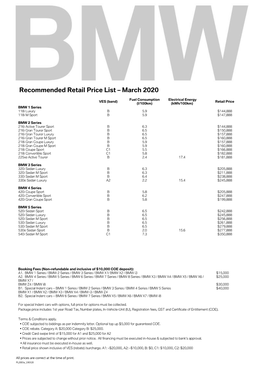 Recommended Retail Price List – March 2020