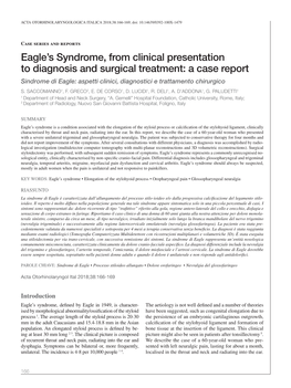 Eagle's Syndrome, from Clinical Presentation to Diagnosis And