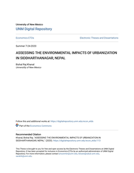 Assessing the Environmental Impacts of Urbanization in Siddharthanagar, Nepal