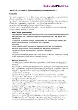 Telecom Plus PLC Response to Supplemental Notice of Possible Remedies Oct 15