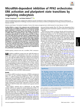 Microrna-Dependent Inhibition of PFN2 Orchestrates ERK Activation and Pluripotent State Transitions by Regulating Endocytosis