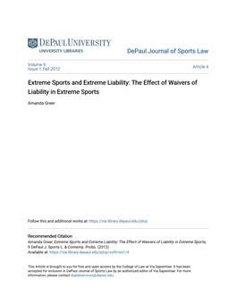 Extreme Sports and Extreme Liability: the Effect of Waivers of Liability in Extreme Sports