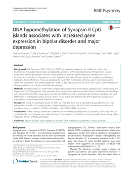 DNA Hypomethylation of Synapsin II Cpg Islands Associates With