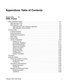 Appendices Table of Contents