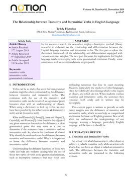 The Relationship Between Transitive and Intransitive Verbs in English Language