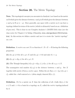 Section 20. the Metric Topology