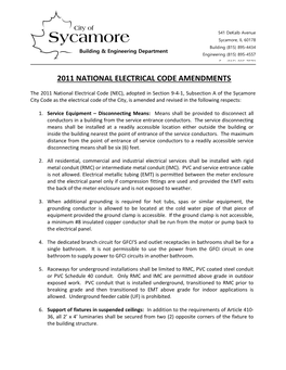 2011 National Electrical Code Amendments