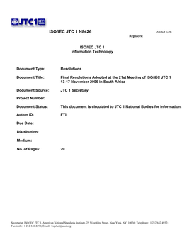 ISO/IEC JTC 1 N8426 2006-11-28 Replaces