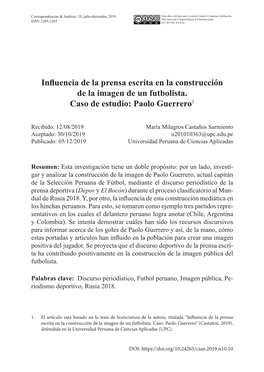 Influencia De La Prensa Escrita En La Construcción De La Imagen De Un Futbolista. Caso De Estudio: Paolo Guerrero1