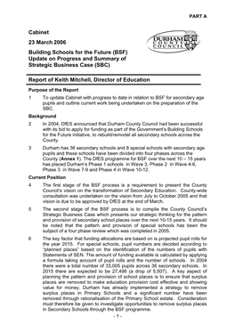 Cabinet 23 March 2006 Building Schools for the Future (BSF