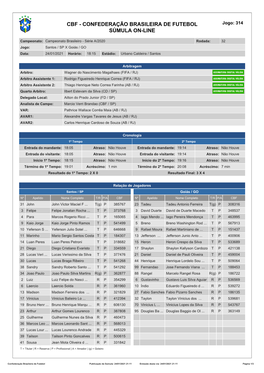 CBF - CONFEDERAÇÃO BRASILEIRA DE FUTEBOL Jogo: 314 SÚMULA ON-LINE