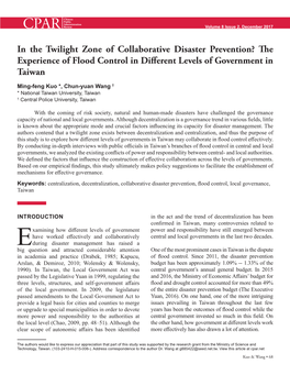 In the Twilight Zone of Collaborative Disaster Prevention? the Experience of Flood Control in Different Levels of Government in Taiwan