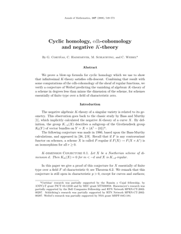 Cyclic Homology, Cdh-Cohomology and Negative K-Theory
