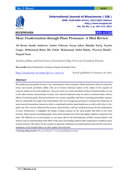 Meat Tenderization Through Plant Proteases- a Mini Review