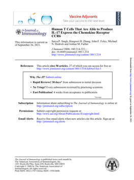 CCR6 IL-17 Express the Chemokine Receptor Human T Cells That Are