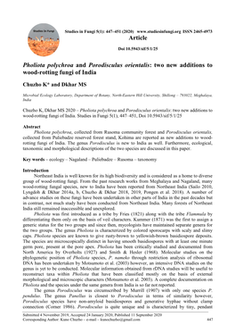 Pholiota Polychroa and Porodisculus Orientalis: Two New Additions to Wood-Rotting Fungi of India