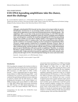 CO1 DNA Barcoding Amphibians: Take the Chance, Meet the Challenge