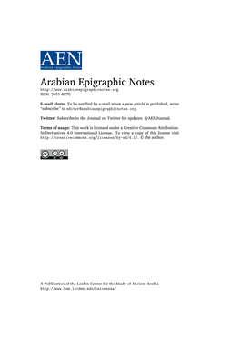 Arabian Epigraphic Notes ISSN: 2451-8875