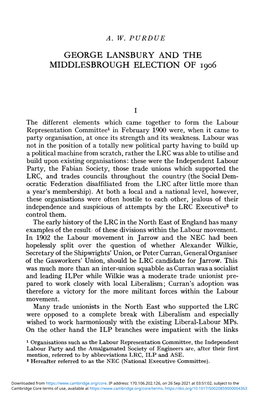 George Lansbury and the Middlesbrough Election of 1906