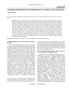 Nociceptor Sensitization by Proinflammatory Cytokines and Chemokines Michaela Kress*