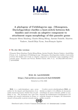 A Phylogeny of Cichlidogyrus Spp. (Monogenea, Dactylogyridea)