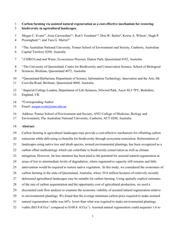 Carbon Farming Via Assisted Natural Regeneration As a Cost-Effective Mechanism for Restoring 2 Biodiversity in Agricultural Landscapes