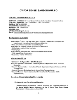 Cv for Sensei Samson Muripo