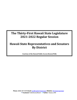 The Thirty-First Hawaii State Legislature 2021-2022 Regular Session