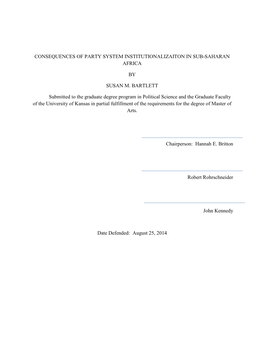 Consequences of Party System Institutionalizaiton in Sub-Saharan Africa