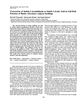 Conversion of Indole-3-Acetaldehyde to Indole-3-Acetic Acid in Cell-Wall Fraction of Barley {Hordeum Vulgare) Seedlings