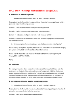 PPC 3 and 4 – Costings with Responses Budget 2021