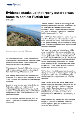 Evidence Stacks up That Rocky Outcrop Was Home to Earliest Pictish Fort 28 July 2015