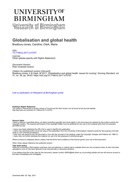 University of Birmingham Globalisation and Global Health