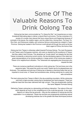 Some of the Valuable Reasons to Drink Oolong Tea