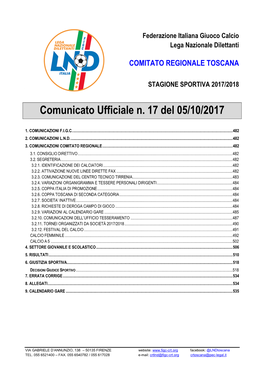 Comunicato Ufficiale N. 17 Del 05/10/2017