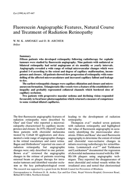 Fluorescein Angiographic Features, Natural Course and Treatment of Radiation Retinopathy