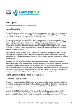 SMC3 Gene Structural Maintenance of Chromosomes 3