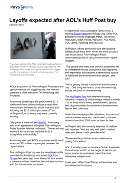 Layoffs Expected After AOL's Huff Post Buy 4 March 2011