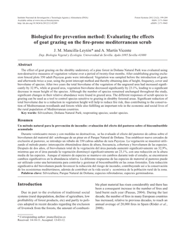 Biological Fire Prevention Method: Evaluating the Effects of Goat Grazing on the Fire-Prone Mediterranean Scrub J