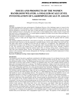 Issues and Prospects of the Women Handloom Weaver: a Smaller-Scale Level Investigation of Lakhimpur Locale in Assam