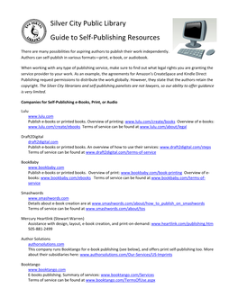 Silver City Public Library Guide to Self-Publishing Resources