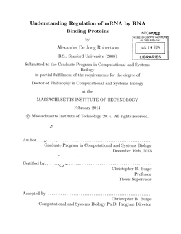 Understanding Regulation of Mrna by RNA Binding Proteins Alexander